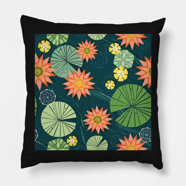 Lily pad pond Pillow by Avisnanna