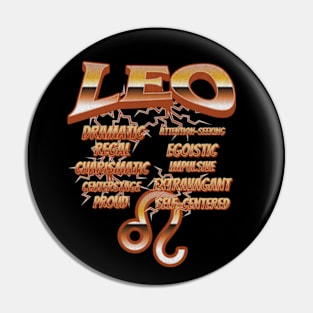 Leo Retro 90s Band Zodiac Birthday Traits Lightning Pin