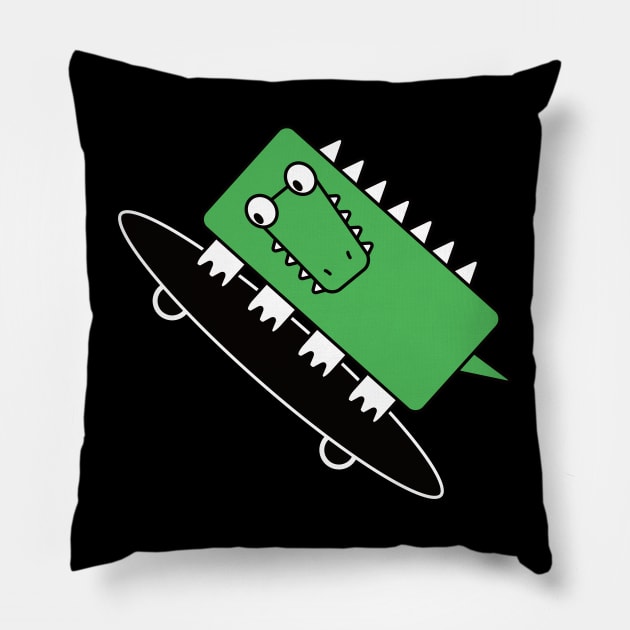 alligator on the skateboard Pillow by FunnyFunPun