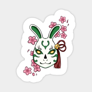 Blossoming Habits: A Cherry Blossom Japanese Mask Green Magnet