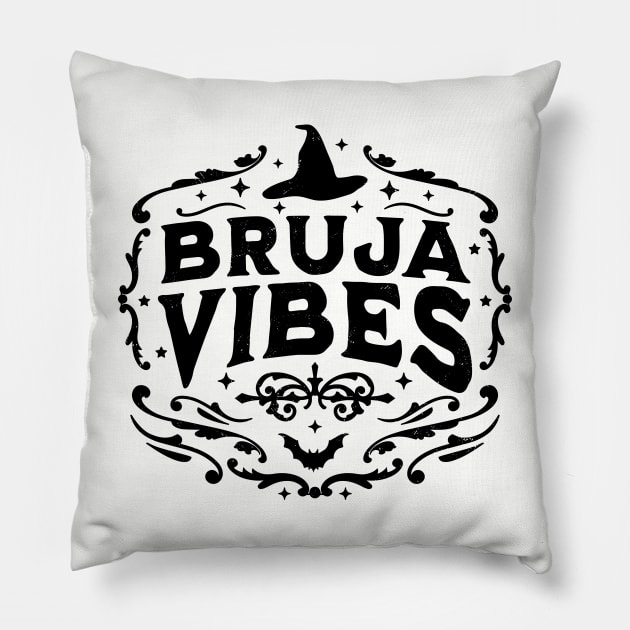 Bruja Vibes Mexican Witch Halloween Witchy Retro Vintage Pillow by OrangeMonkeyArt