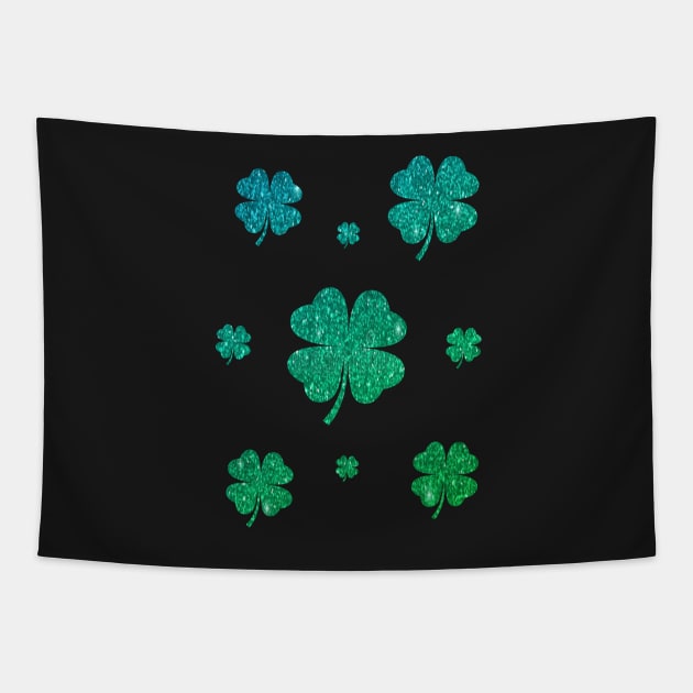 St Patricks Day, Ombre Green 4 Leaf Faux Glitter Clovers Tapestry by Felicity-K