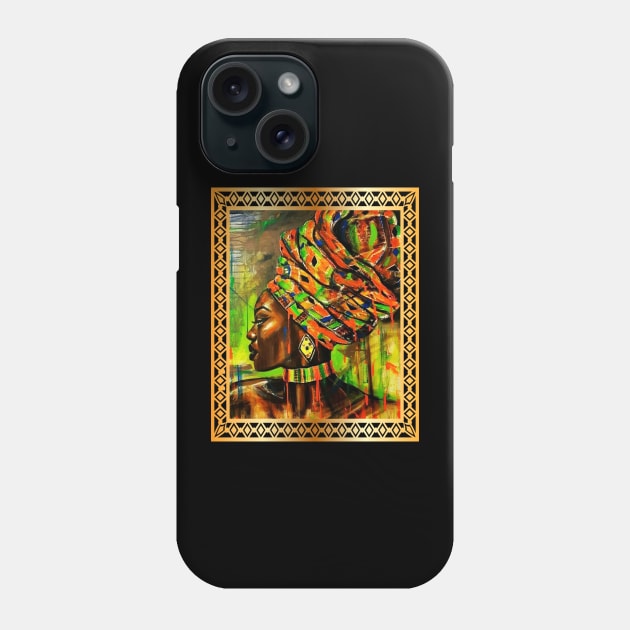 African Woman with Kente Pattern, African Artwork Phone Case by dukito