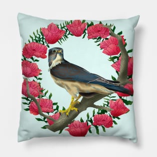 The Merlin Bird on Pink Flowers Pillow