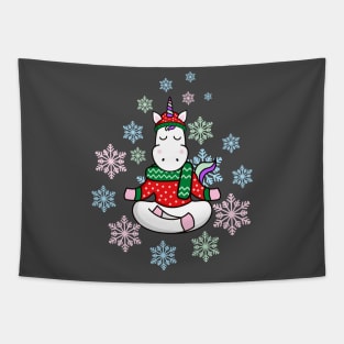 Unicorn christmas yoga Tapestry