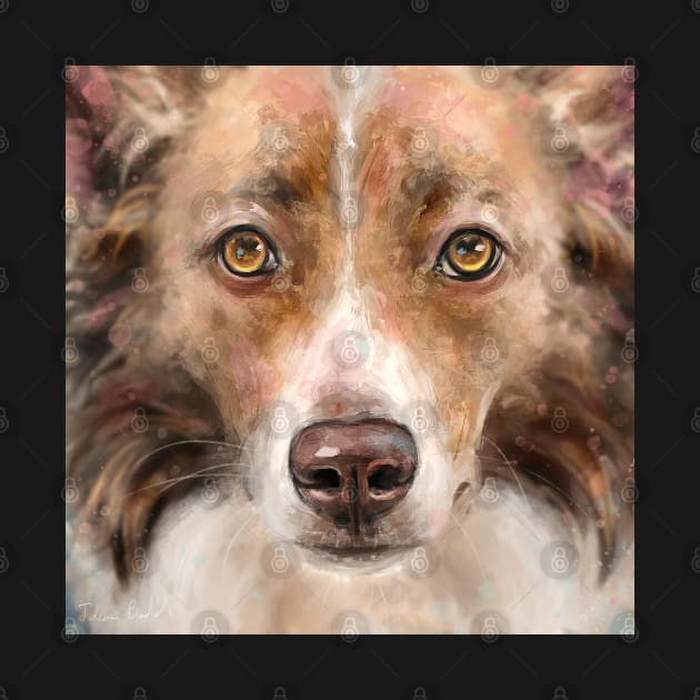 Close up Painting of a Gorgeous Brown and White Border Collie by ibadishi