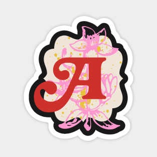 Monogram Letter A with Vintage Flower Graphic Magnet