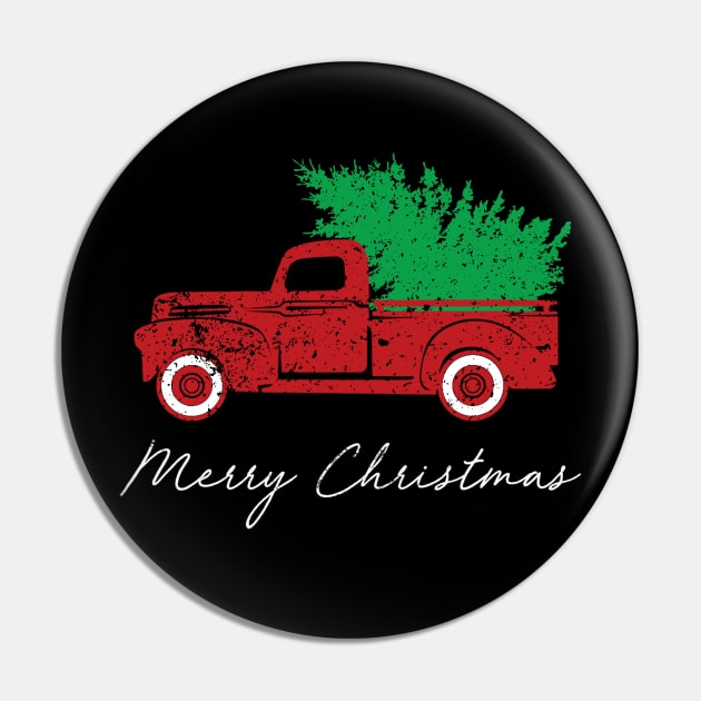 Merry Christmas Retro Vintage Red Truck Pin by Soema
