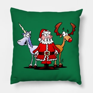 Santa, reindeer and a unicorn Pillow