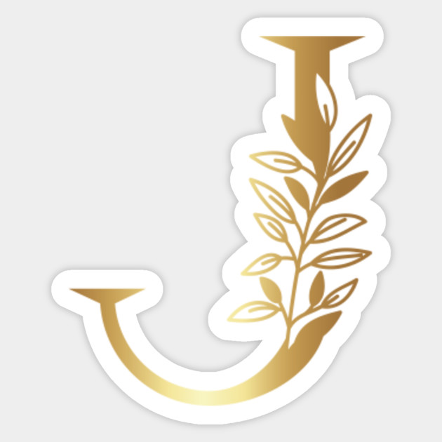 Gold Letter J With Leaves Gold Letter J Sticker Teepublic Au