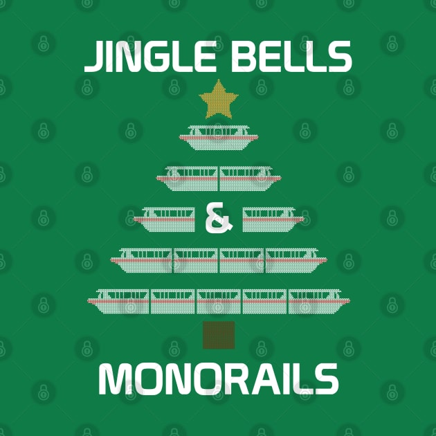 Jingle Bells and Monorails Christmas Tree Shirt by Tomorrowland Arcade