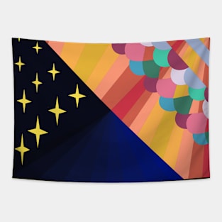 Art Deco Day and Night scene with sunrays and stars Tapestry