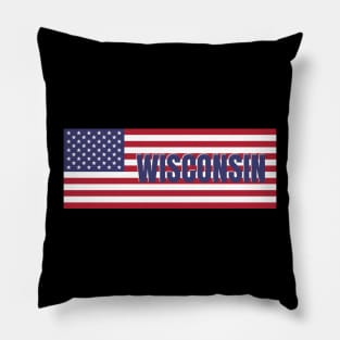 Wisconsin State in American Flag Pillow