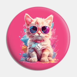 Cute Kitten Chibi Style Color Splash Design Pin