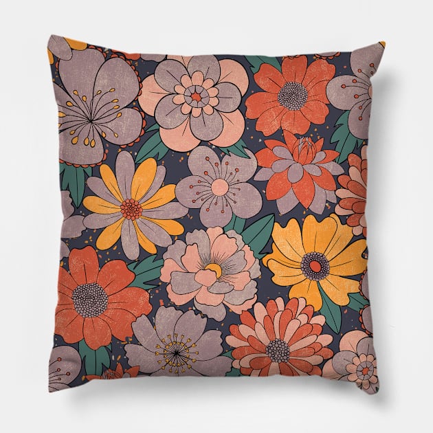 Retro Bloom Pattern Pillow by ToiledeLina