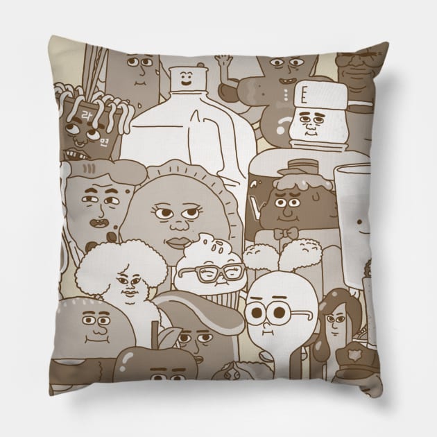 The Apple and Onion Gang Pillow by Owllee Designs