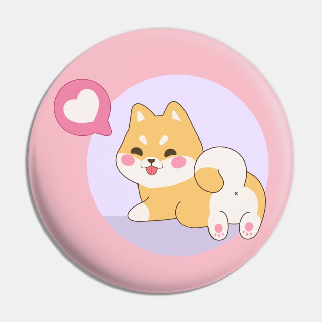 Kawaii Shiba Inu With Love Pin by Purplehate