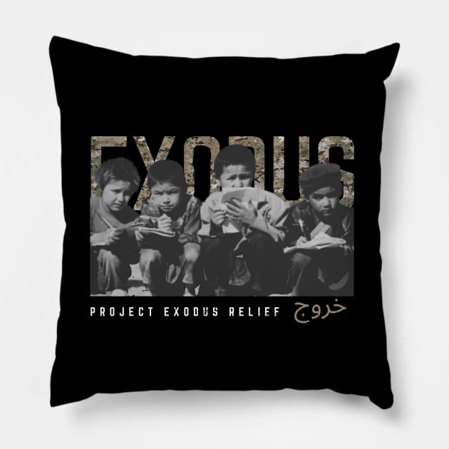 Exodus camo Afghan children (dark background) Pillow by Pro Exodus Relief 