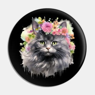 Persian Cat Flowers Water Color Cat Mom Mother's Day Gift Pin