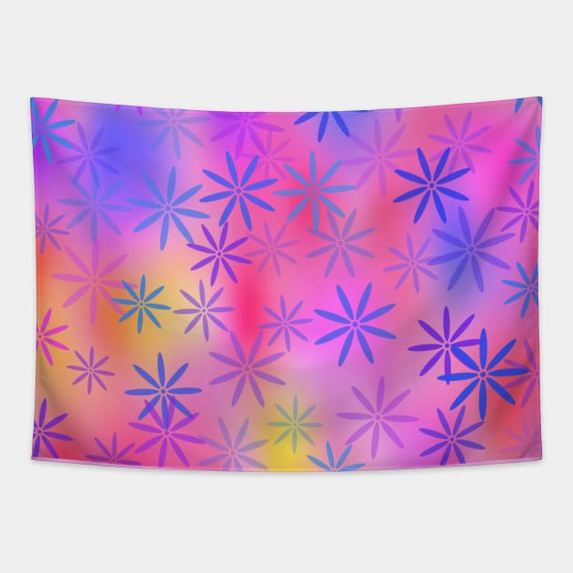 Multicolor Flowers on a Bright Colorful Background v3 pink underlay Tapestry by Klssaginaw