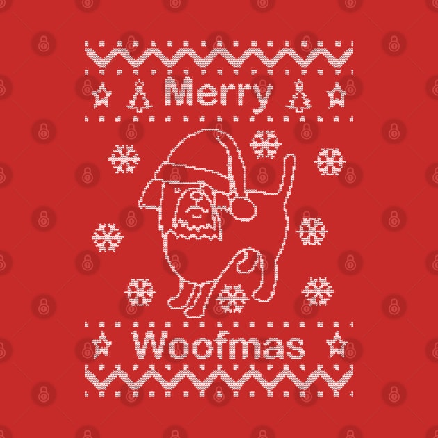 Cute Dog says Merry Woofmas on Ugly Christmas Sweaters by ellenhenryart