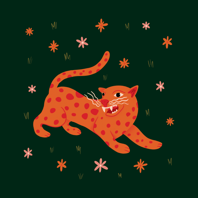 Tiny Orange Cheetah cat in Flower Field illustration by WeirdyTales