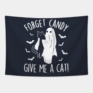 Funny Ghost Black Cat Forget Candy Give Me A Cat Halloween Tapestry