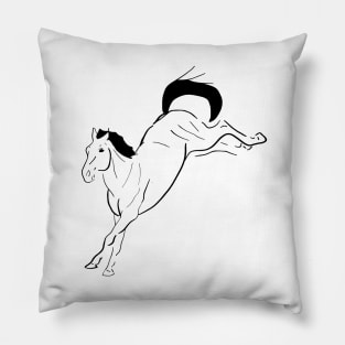 Black line art bucking horse Pillow