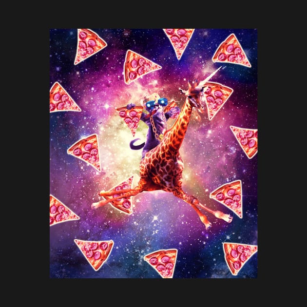 Thug Space Cat On Giraffe Unicorn - Pizza by Random Galaxy