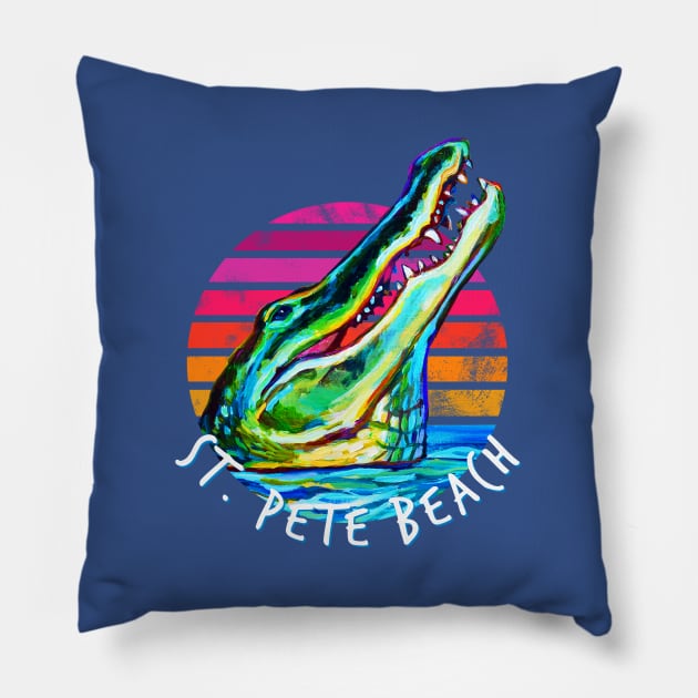 Retro St Pete Beach Alligator by Robert Phelps Pillow by RobertPhelpsArt