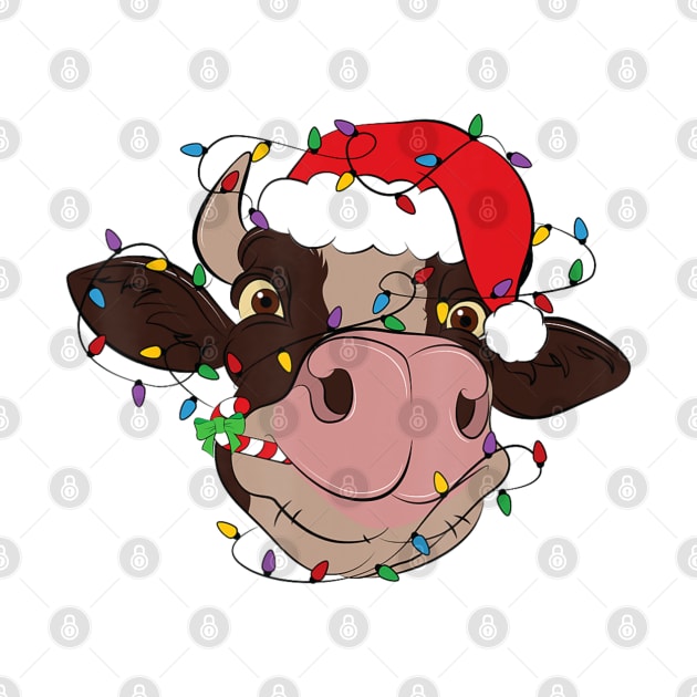 Cow Reindeer Hat Santa Christmas Lights Cow Christmas by Mitsue Kersting