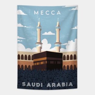 Mecca, Saudi Arabia. Retro travel poster Tapestry