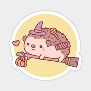 Cute Little Hedgehog Witch Flying On A Broom Halloween Magnet