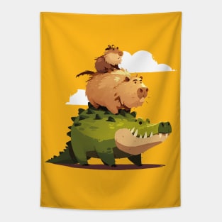 capybara ride crocodile Tapestry