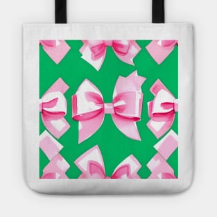 Preppy pink bows on green Tote