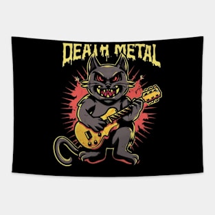 Death Metal Satanic Baphomet Cat playing guitar Tapestry