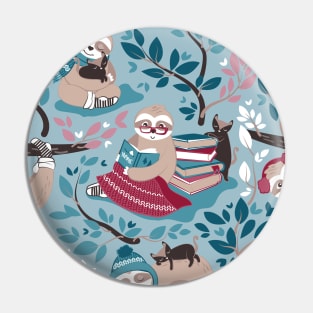 Hygge sloth // pattern // pale blue and red Pin