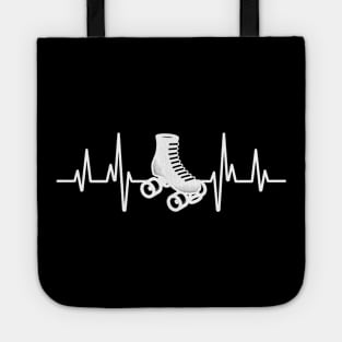 Roller Skate Heartbeat in white for skaters and roller derby fans Tote