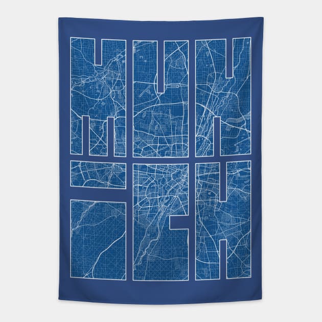 Munich, Germany City Map Typography - Blueprint Tapestry by deMAP Studio