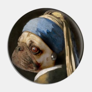 The Pug with a Pearl Earring Pin