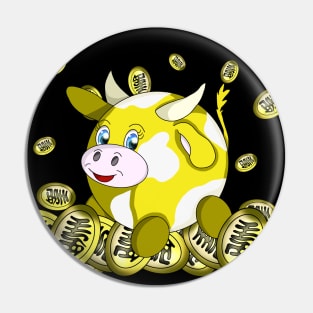 lucky yellow bubble cow with gold coins Pin