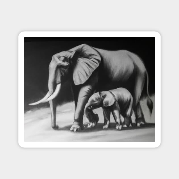 Balck and White Elephants Magnet by KonczStore