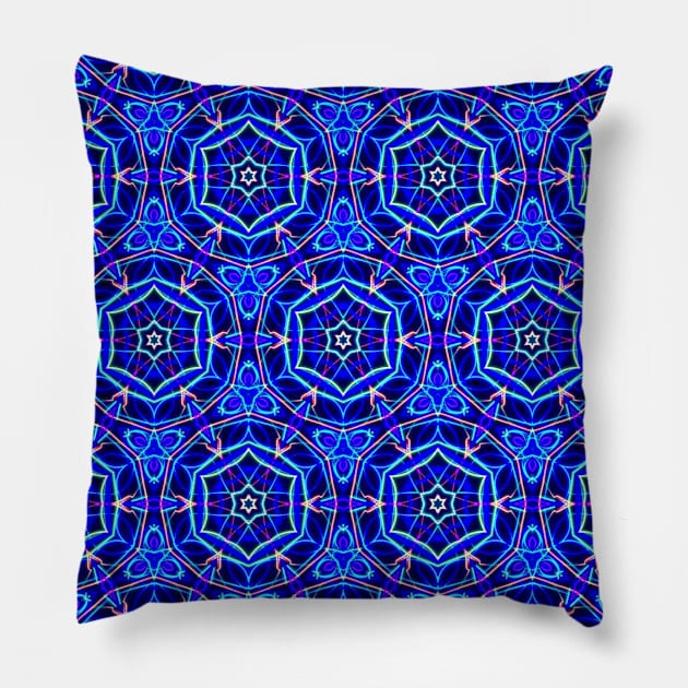 Electric Blue Kaleidoscopic Pattern Pillow by Amanda1775