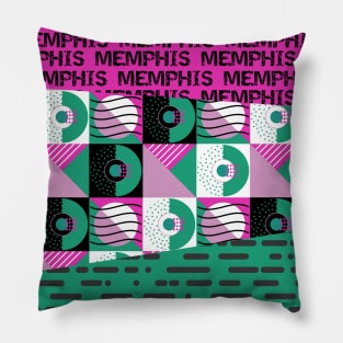 Pink and Green 80s Memphis Style Geometric Abstract Checked Postmodern Design Pillow