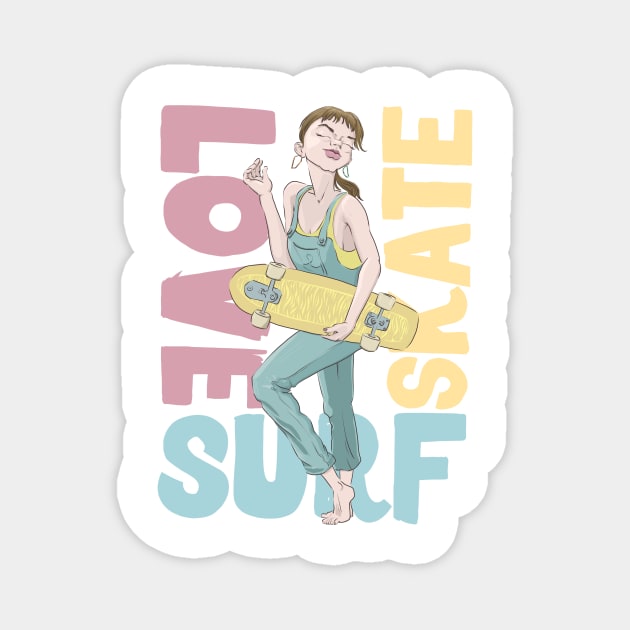 Love surf skate Magnet by motylanoga