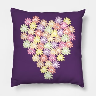 Daisy Smiley Faces Heart for Valentines Day Pillow