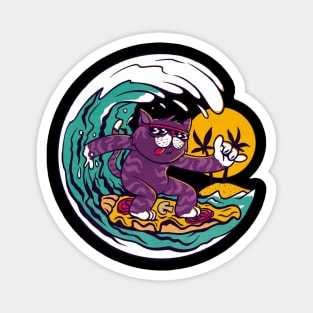 cat surfing, cat surfing, surfs up cat, cat on surfboard, cat riding waves, Magnet