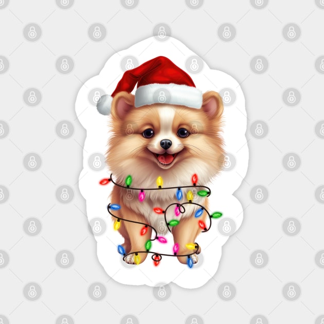 Christmas Pomeranian Magnet by Chromatic Fusion Studio