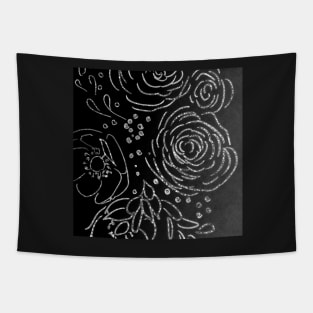 Silvery Glittered Floral Tapestry