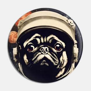 Cute Astronaut Pug in Space Vintage Surreal Collage Art Pin